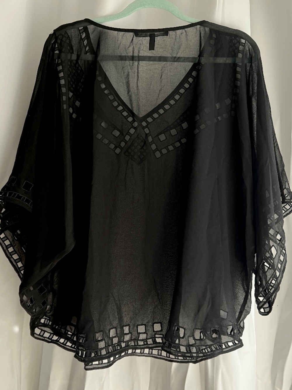 White House Black Market Sheer Cutout Kimono Blouse Size L